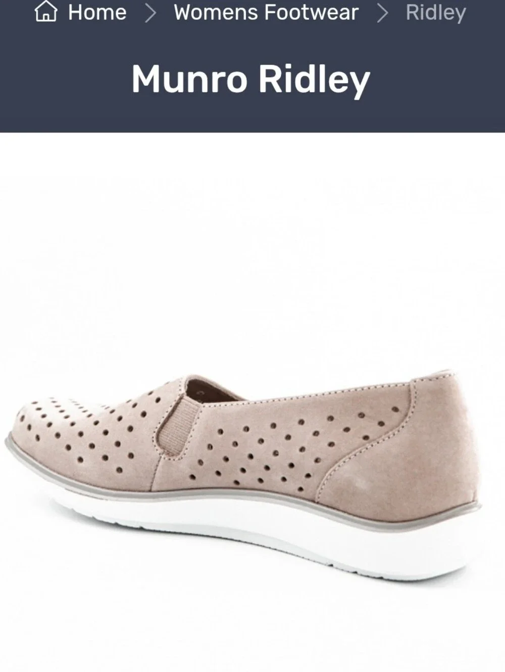 Munro Ridley Perforated Slip On Sneaker. Light Taupe Nubuck Leather. Size 7M NWT